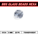 BBS GLASS BEADS HEXA 6mm 25pk TRANSPARENT